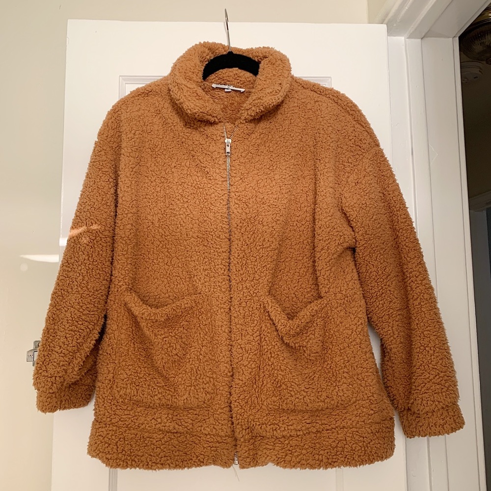 Cozy Fleece Faux Shearling Zip Up Teddy Jacket